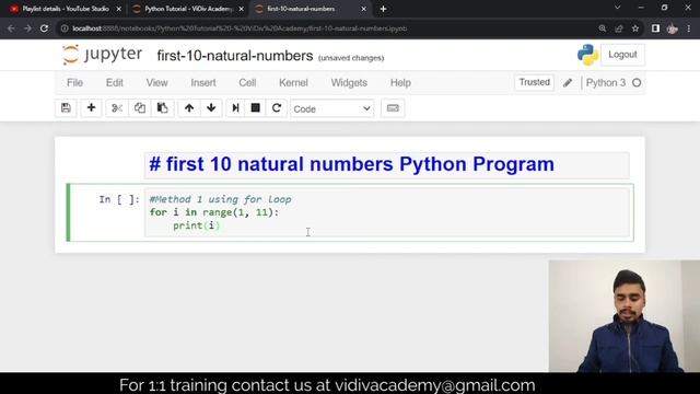 Python Program to print first 10 natural numbers смотреть онлайн