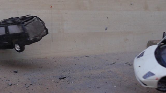 CRASH TEST - Scale 1/27 Concrete Filled Chevy Vs. 1/24 Lamborghini Murcielago - Super Slow Motion