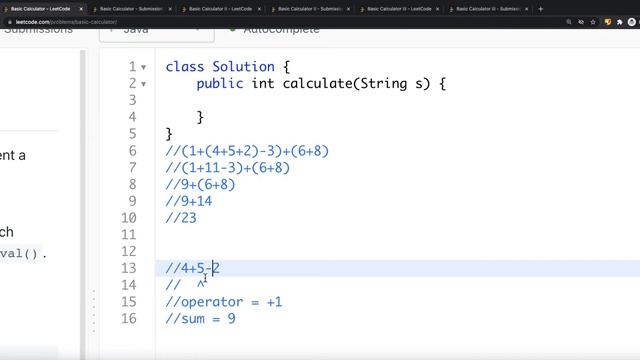 [Java] Leetcode 224. Basic Calculator [Stack & Queue #7] смотреть онлайн