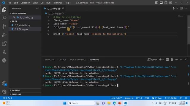 Python Crash Course Class # 3 (Learning F string, Using Whitespace, Removing whitespace) смотреть онлайн