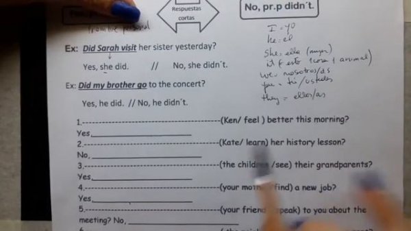 Simple past Interrogative form + short answers + exercise explanation