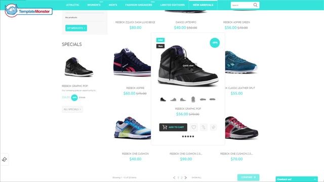 PrestaShop шаблон "Reebo" для магазина спортивной обуви от TemplateMonster. Номер в каталоге: 55086 смотреть онлайн