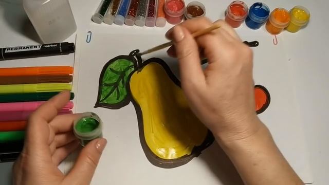 Glitter pear draw with colors Drawing lessons Как нарисовать грушу Уроки рисования смотреть онлайн