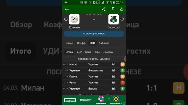 УДИНЕЗЕ-САССУОЛО/СПЕЦИЯ-БЕНЕВЕНТО/ИТАЛИЯ СЕРИЯ А/КЭФЫ 💣💣💣/06.03.2021 смотреть онлайн