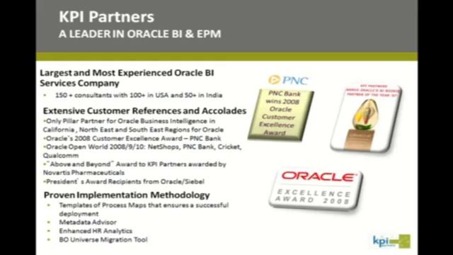 About KPI Partners : 2 of 13 : Webinar : OBIEE Analytics for ERP Clients смотреть онлайн