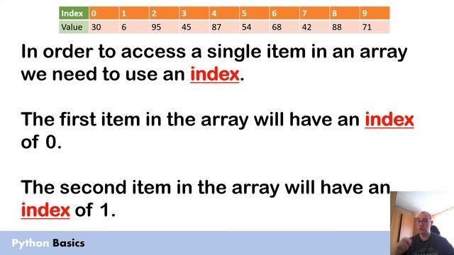 Python basics - Accessing a value in an array (or list!) смотреть онлайн