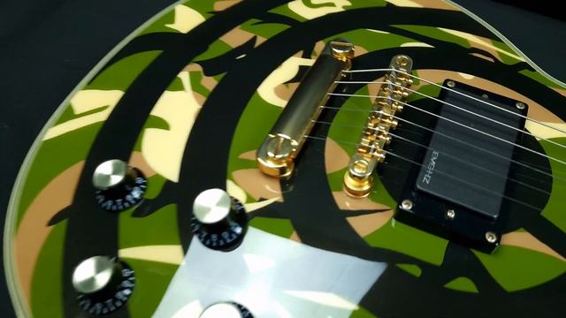Epiphone Zakk Wylde Les Paul Custom Bullseye Camo 2005 Made in Korea EMG HZ 4K guitar close up vide смотреть онлайн