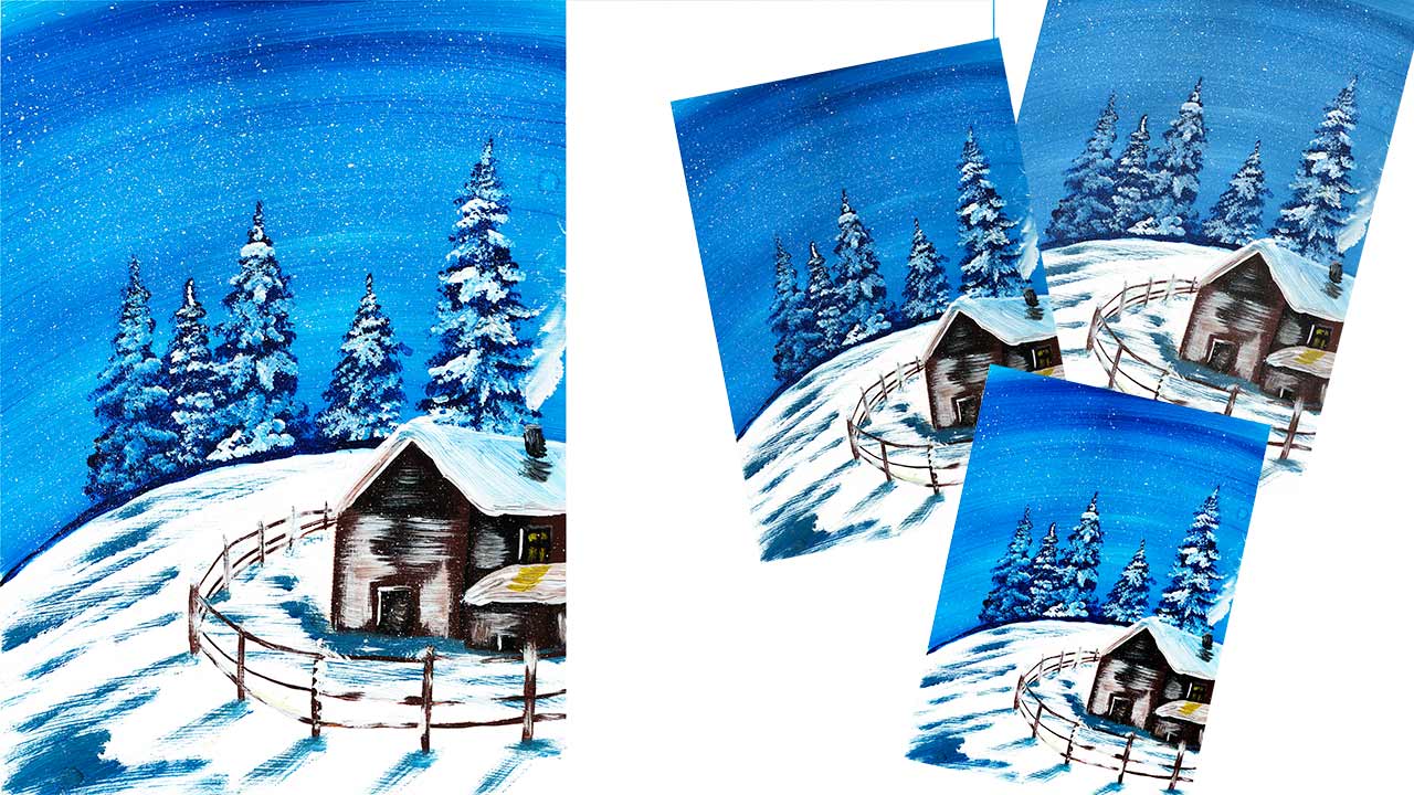 Как нарисовать зимний пейзаж. Рисуем домик и елки. Правополушарное рисование. Рисуем елки смотреть онлайн