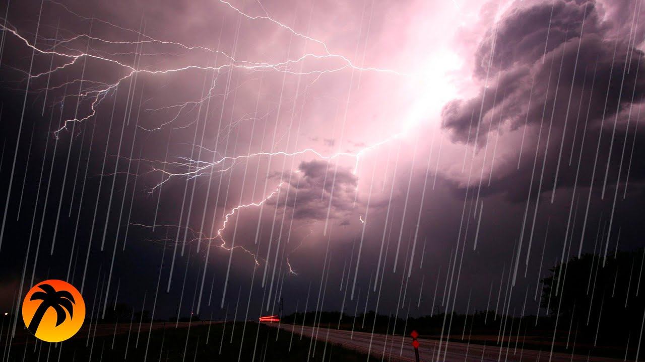 Гром, молния и звуки Проливного Дождя во время Ночной Грозы смотреть онлайн