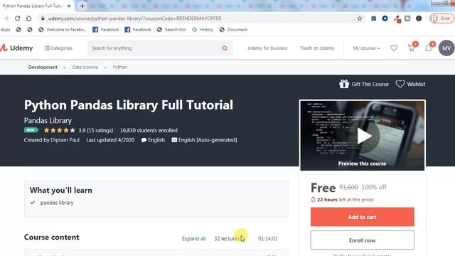 udemy free python pandas tutorial course | udemy python course | Free Panada Library Course udemy смотреть онлайн