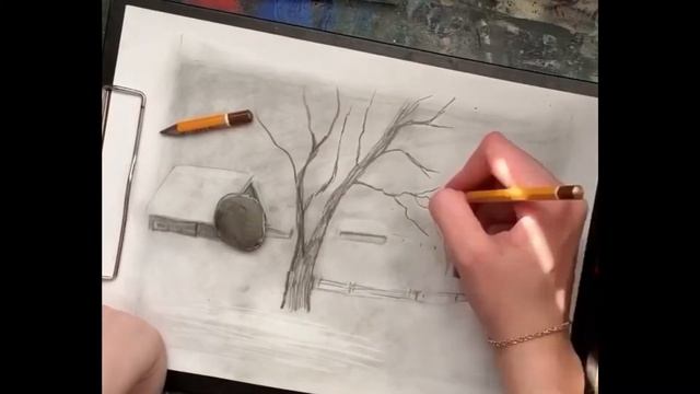 Как нарисовать пейзаж Легко | Простые рисунки - Рисуем зимний пейзаж карандашом смотреть онлайн