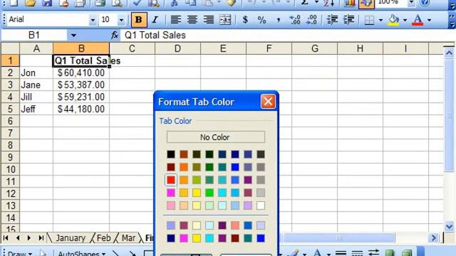Excel 2003 Tutorial Coloring Spreadseet Tabs 2003 & XP Microsoft Training Lesson 14.5 смотреть онлайн