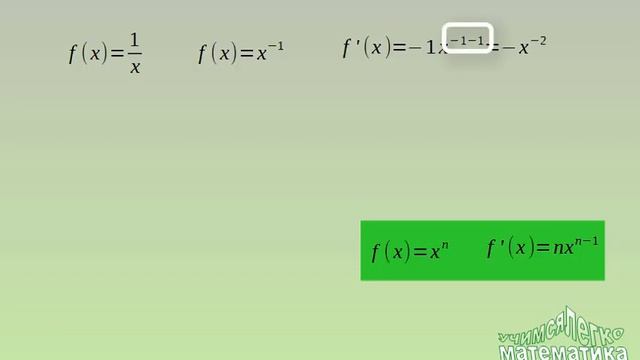 Производная элементарных функций . Формулы для нахождения производной. смотреть онлайн