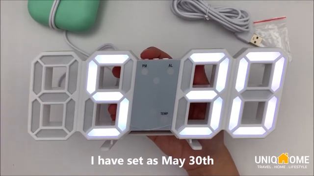 LED Digital Clock Instructions By UNIQHOME