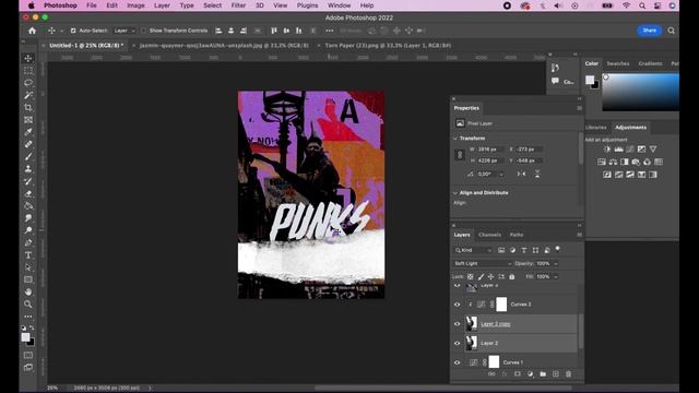 Punk Poster Design in Adobe Photoshop: Graphic Design Trends 2023 смотреть онлайн