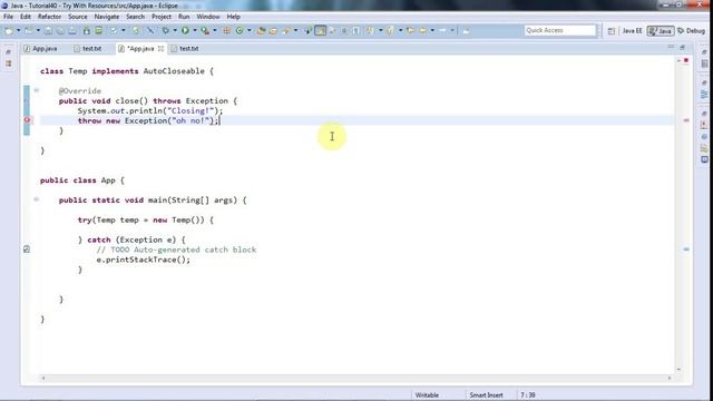 Learn Java Tutorial for Beginners, Part 40: Java 7 Try With Resources смотреть онлайн