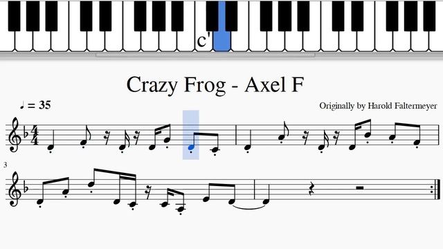 Crazy Frog - Axel F - Piano Sheet Music & Notes - Fast / Slow / Very Slow смотреть онлайн