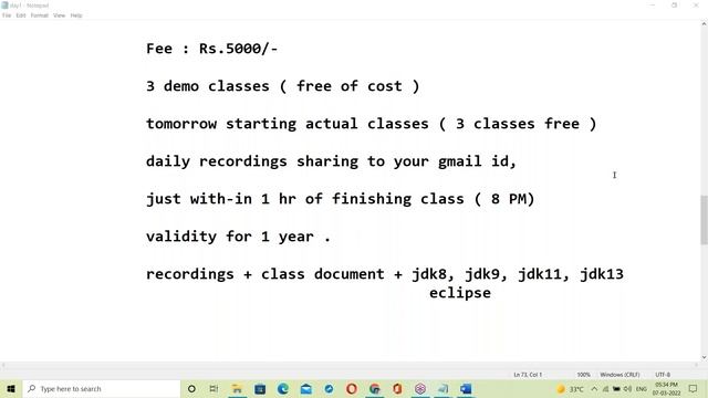 CORE JAVA tutorials || Demo - 1 || by Mr. Nageswar Rao On 07-03-2022 @5PM IST смотреть онлайн