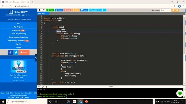 Singly-Linked-List Insertion at Beginning | Java | in Hindi. смотреть онлайн