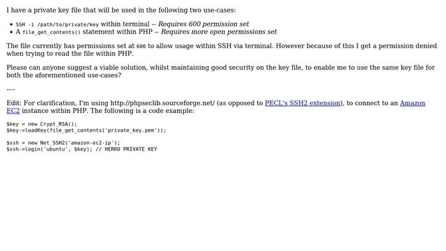 Permissions dilemma - Private key requires 600 for terminal SSH, more open for PHP (2 Solutions!!) смотреть онлайн