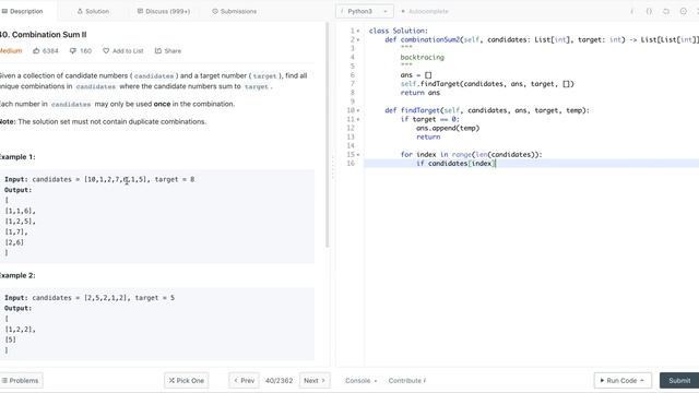 Leetcode 40 Combination Sum II - Python смотреть онлайн