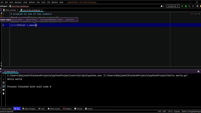 Program to print sum of two numbers in Python смотреть онлайн