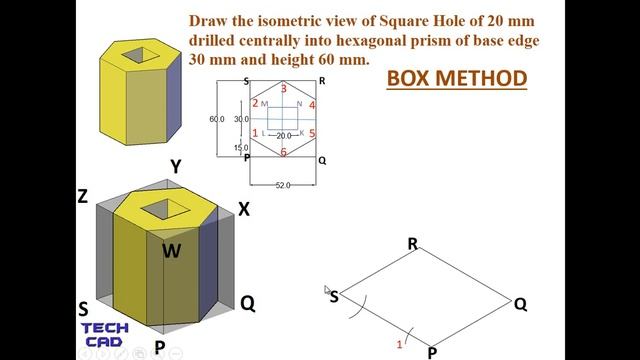 How to Draw the Isometric View of Square Hole drilled centrally in Hexagonal Prism. смотреть онлайн