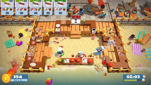 Overcooked 2 Surf n Turf Level 2-1 3 player 4 stars Score 1116 смотреть онлайн