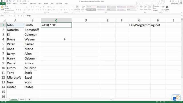 Easy Excel - Combining Cells - Concatenation (10) смотреть онлайн