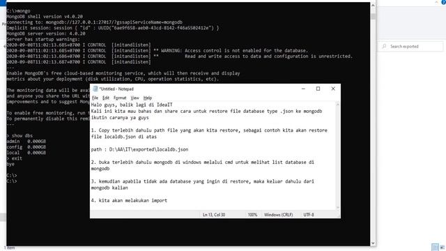 TUTORIAL RESTORE DATABASE DAN COLLECTIONS (.json) ke mongoDB смотреть онлайн