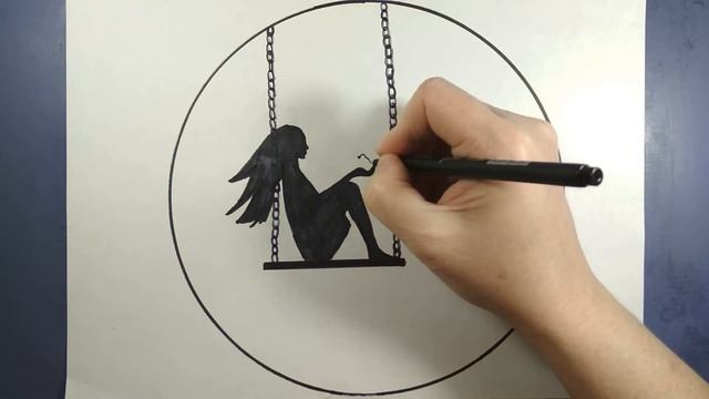Рисуем девушку на качели с птицей в руках смотреть онлайн