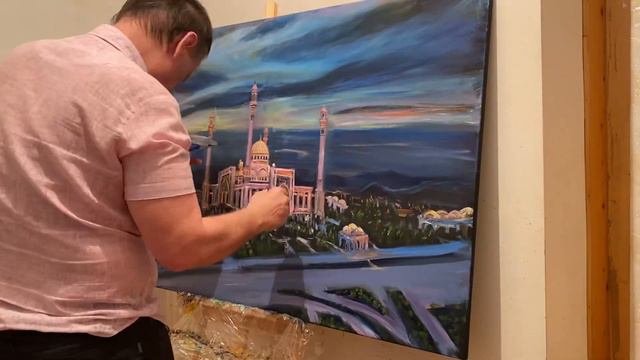 Пишем маслом на холсте 80 на 120 см. Шалинскую мечеть « Гордость мусульман». 3-этап (завершение). смотреть онлайн