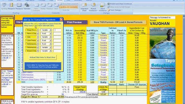 Excel-VB Ration Formulator - FREE UPGRADE Version With 7 Additional Rows For Extra Ingredients смотреть онлайн