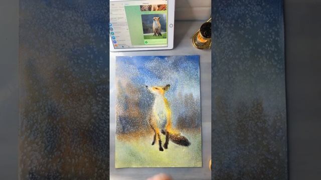 Акварель для начинающих, как нарисовать лису. Эффект с солью смотреть онлайн
