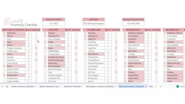 Home Moving Planner Template Excel Spreadsheet, Moving Planning Checklist Google Sheets, Editable