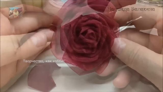 Вишнёвые розы, на заколке, из органзы. смотреть онлайн