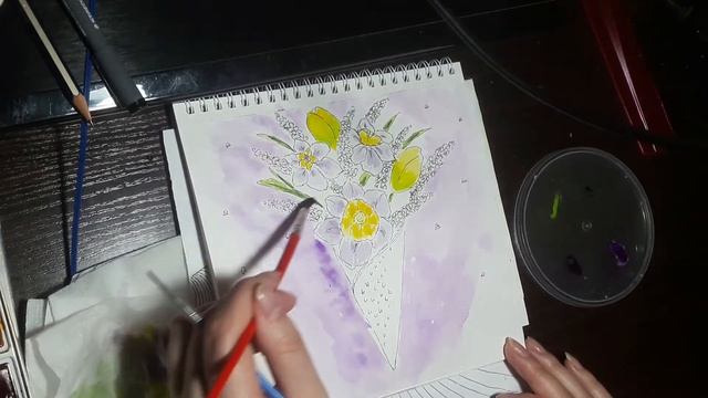 Весенний букет акварелью смотреть онлайн