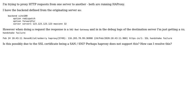 HAProxy `SSL handshake failure` when proxing request from another server смотреть онлайн