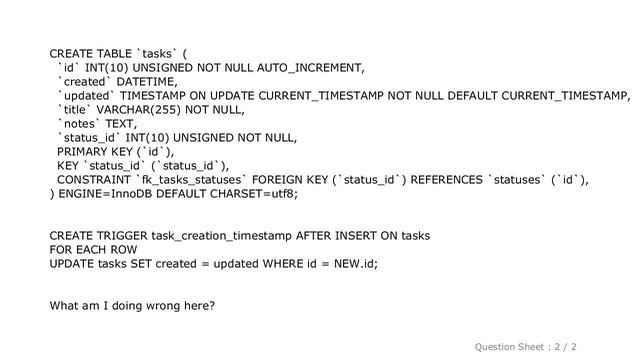MySQL : MySQL: How to create trigger for setting creation date for new rows смотреть онлайн