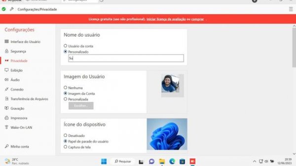 Como remover o nome de usuário e foto do anydesk