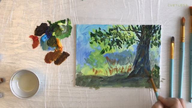 ?Не спеша делаю лесную зарисовку масляными красками на холсте? Oil paint смотреть онлайн