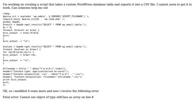 Wordpress: WP Database Table to CSV file смотреть онлайн