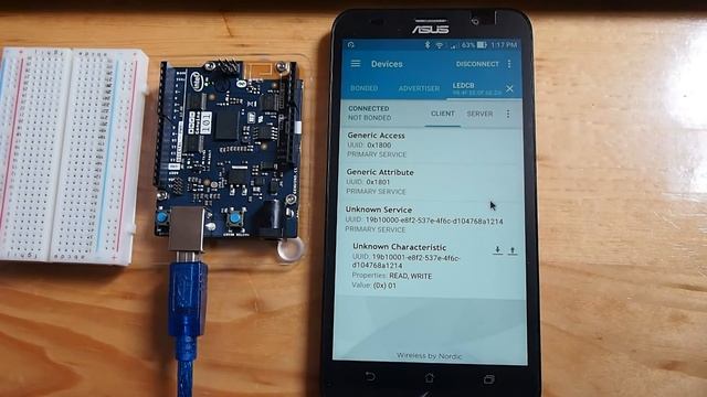 Control Arduino/Genuino 101 onboard LED from Android/iOS via Bluetooth Low Energy (BLE) смотреть онлайн