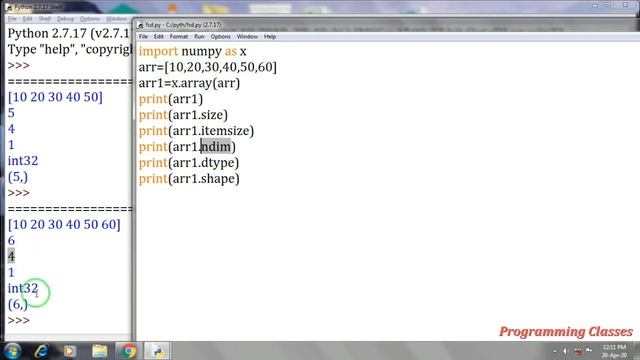 what are numpy properties dtype in numpy shape in numpy size in numpy itemsize numpy смотреть онлайн