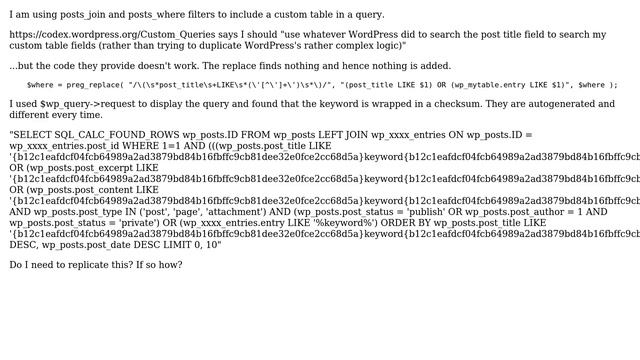 What are the checksums surrounding keywords in the SQL generated by WP_Query and do I need to... смотреть онлайн