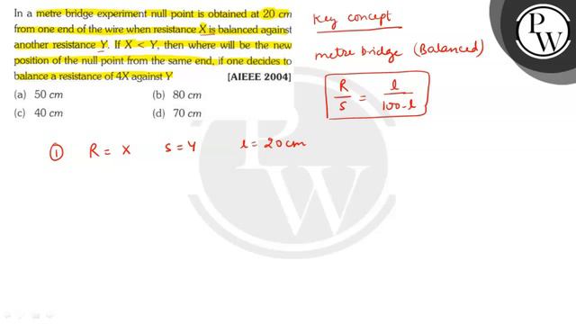 In a metre bridge experiment null point is obtained at 20  cm from one end of the wire when resis.. смотреть онлайн