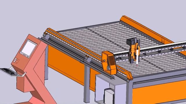 3D-модель установки плазменной резки . Процесс резки листа.plasma cutting.CNC смотреть онлайн
