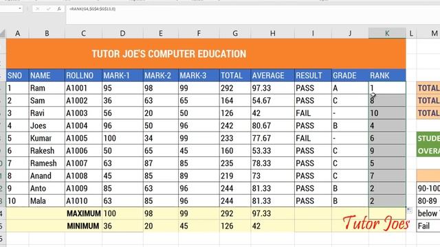 Generate Rank For Pass Students in Microsoft Excel 2016 in Tamil смотреть онлайн