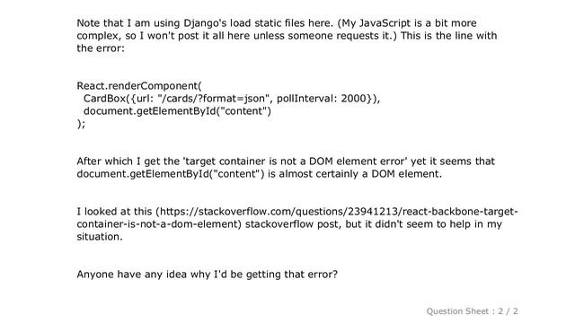Django : React Error: Target Container is not a DOM Element смотреть онлайн