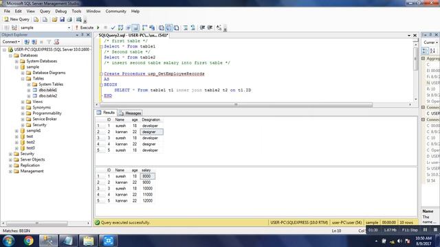 Sql Server Stored Procedure for join two tables inner Join смотреть онлайн